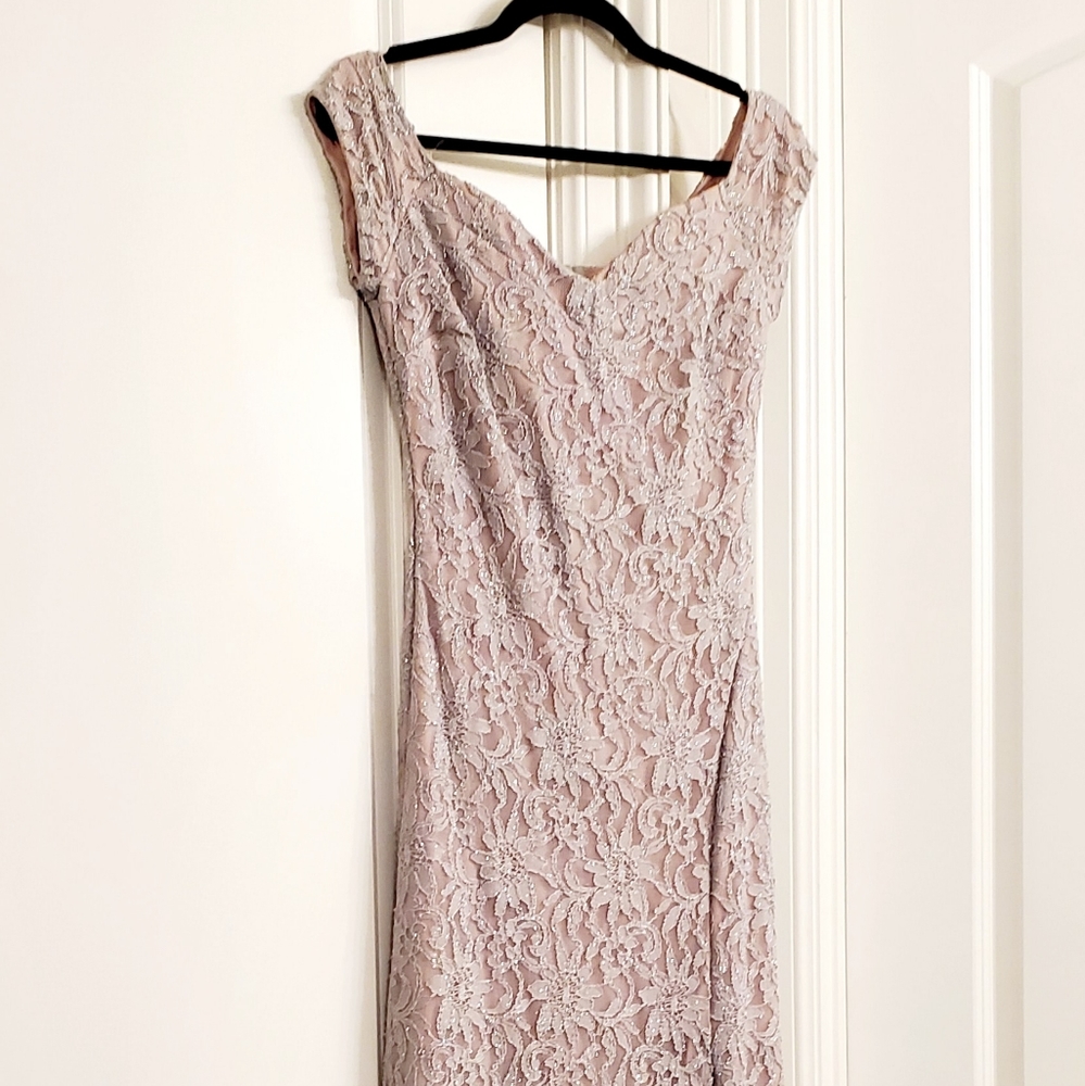 Off-the-Shoulder Lace Side Slit Gown